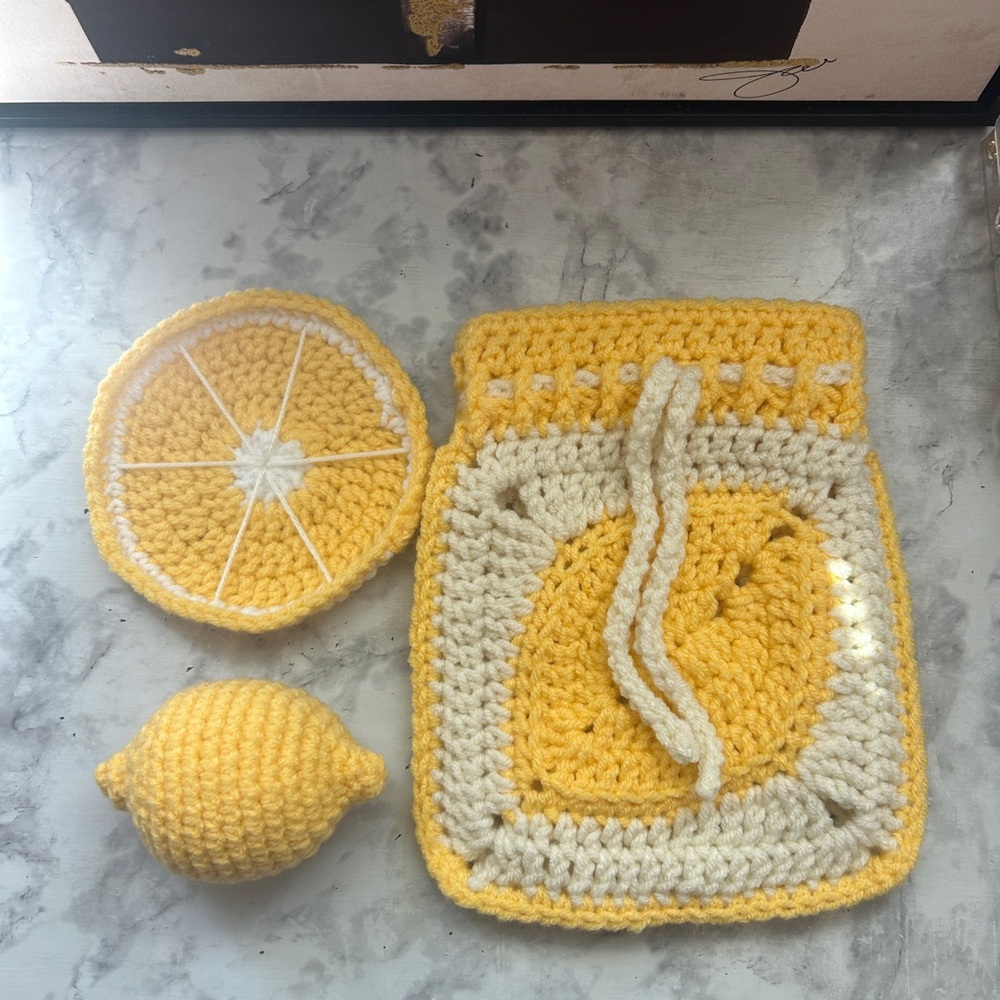 5 piece Crochet Lemon Set handmade